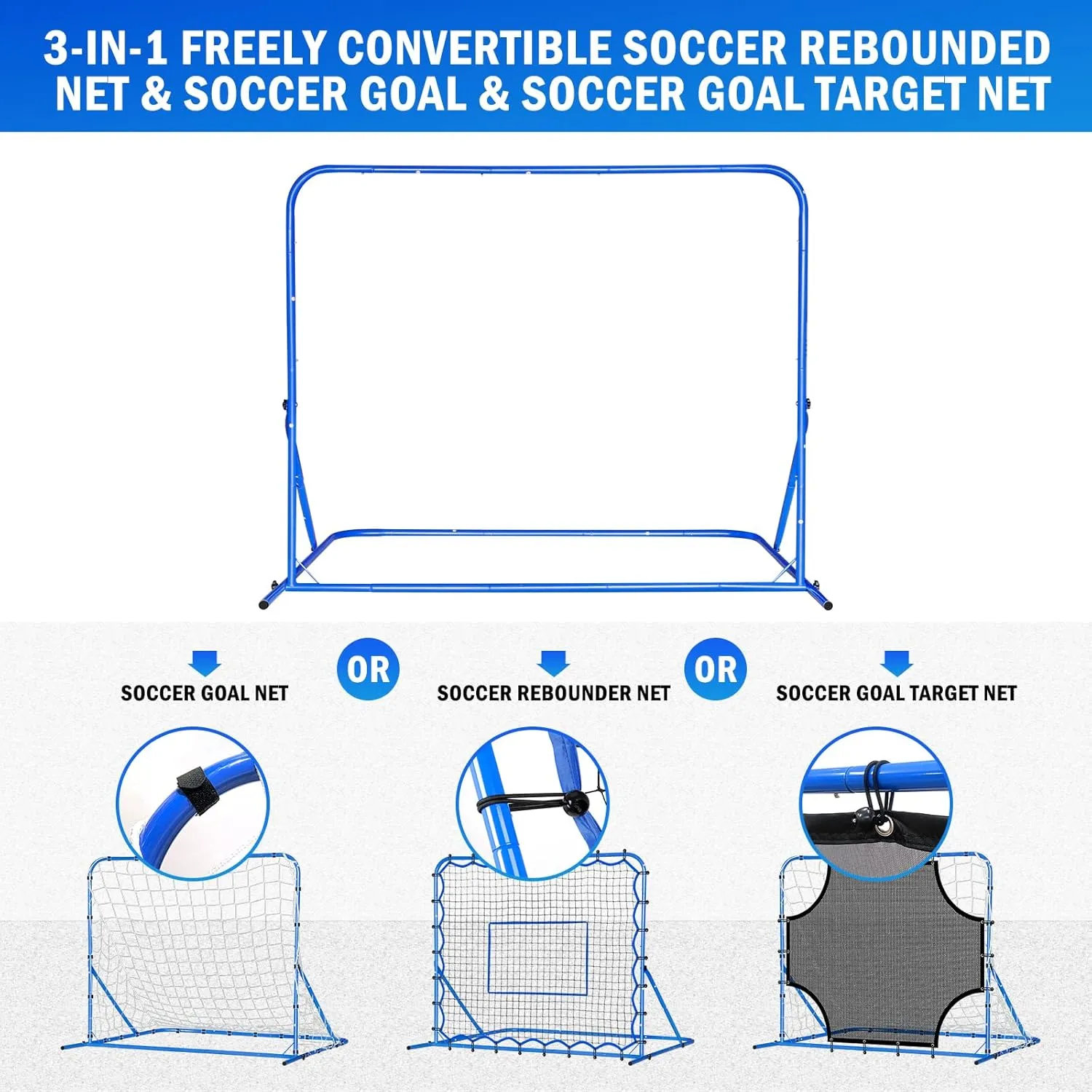 Three Mode Soccer Goal & Rebounder Net & Target Net,Four Targets for Precise Training,Tough-Built for Intense Shots,Quick-Switch Angle Soccer Training for Control/Passing Practice for Kids Teen