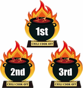 TICIAGA Chili Cook Off Trophies - 3Pcs Chili Pepper Acrylic Trophy Prizes Chili Cook Off Available 1st 2nd 3rd Place Medal Chili Cook Off Decoration for Table Chili Pepper Decor with Base