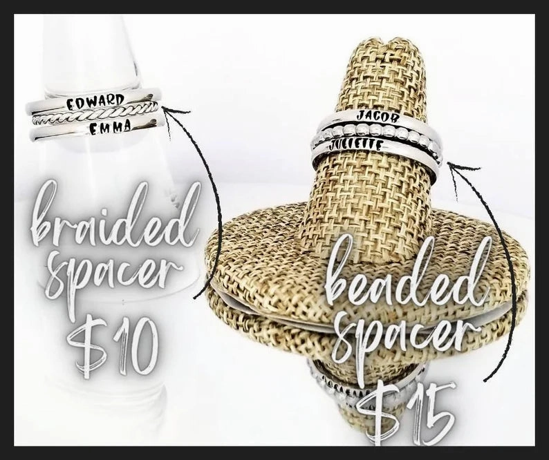 Tiny Stacking Name Rings, Custom Hand Stamped Rings, Personalized Gift, Eternity rings