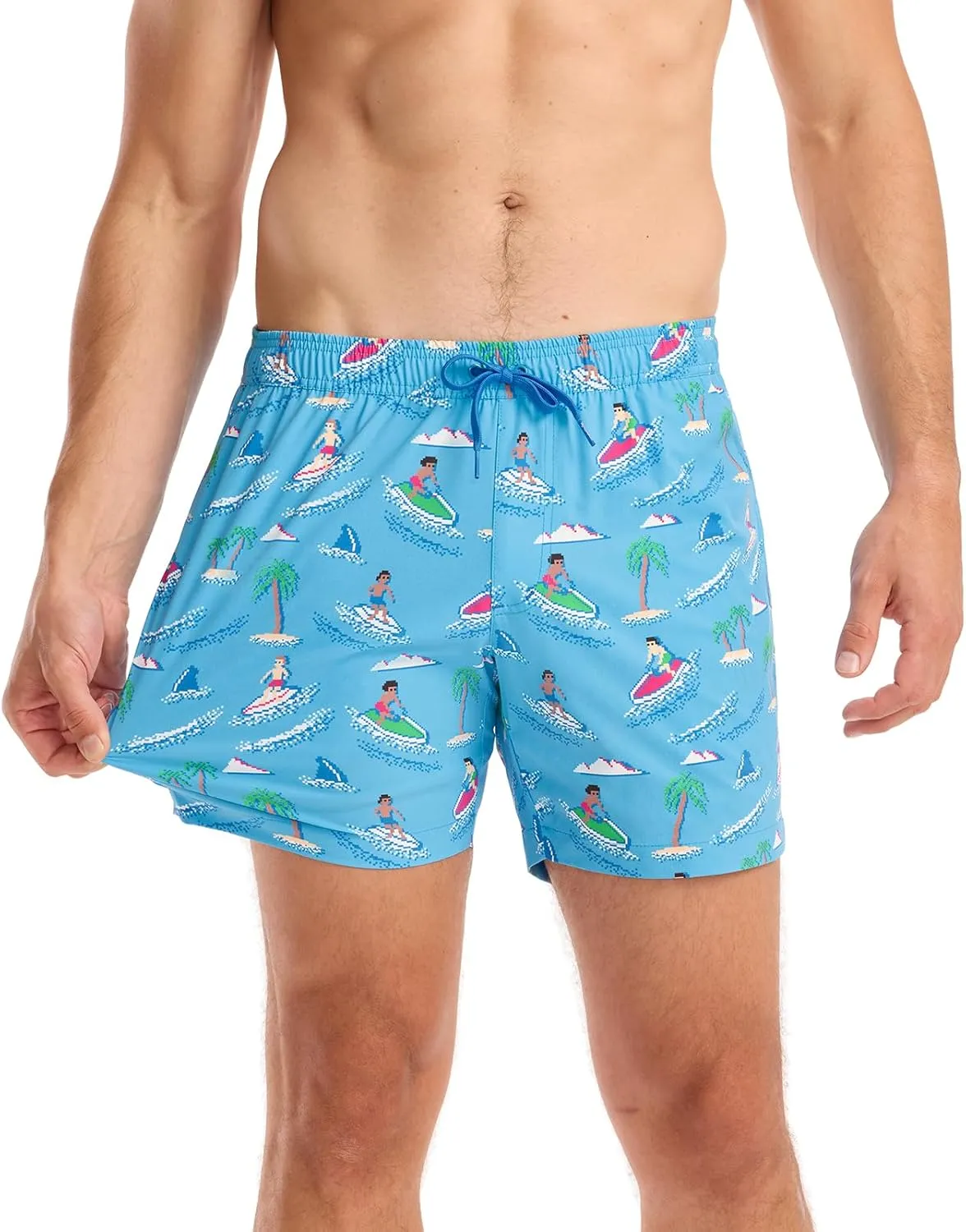 Tipsy Elves Men's Stretch Swim Trunks 7 Inch Inseam 4-Way Stretch with Mesh Liner - Quick-Dry Funny Swimwear Bathing Suit