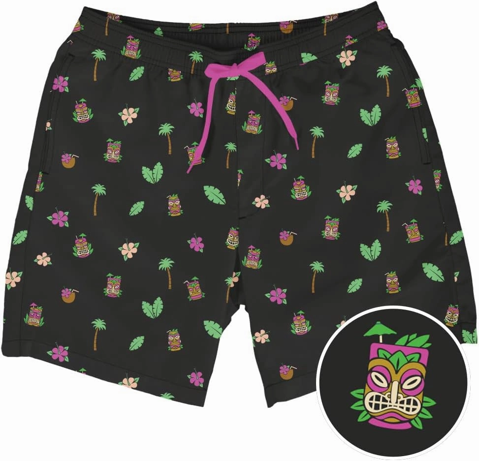 Tipsy Elves Men's Swim Trunks 7 Inch Inseam Classic Fit with Mesh Liner - Quick-Dry Funny Swimwear Bathing Suit