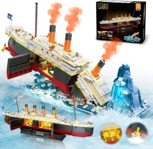 Titanic Building Set with LED Light, 2 in 1 Titanic Ship Mini Building Block 1883 PCS, Ship Model with Glacier Display Stand, Building Brick Toy Gift for Adults Teens Kids Boys Girls 10 11 12 