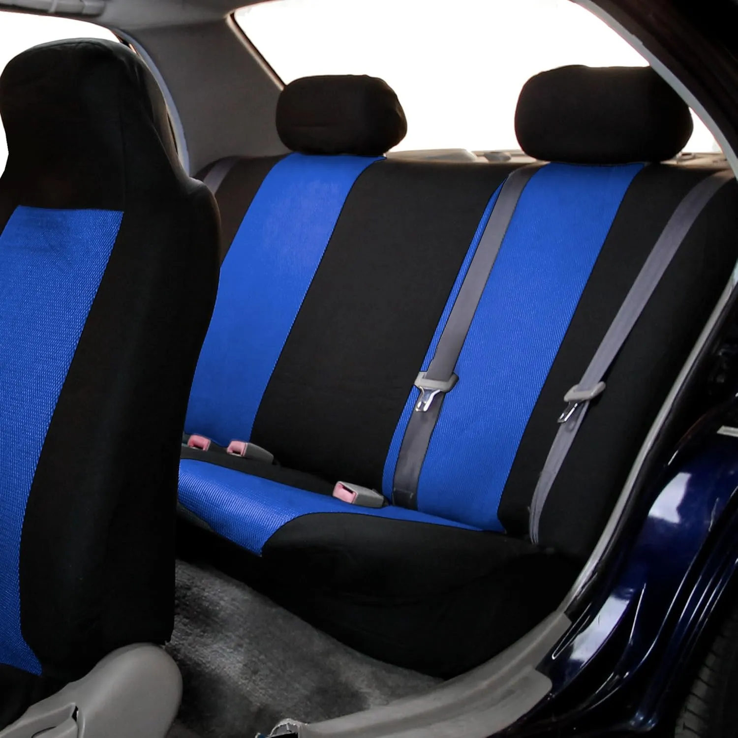 TLH Classic Cloth Automotive Car Seat Covers Rear Set, Blue Universal Fit Car Seat Covers Protector for Cars, Auto, Trucks, SUV