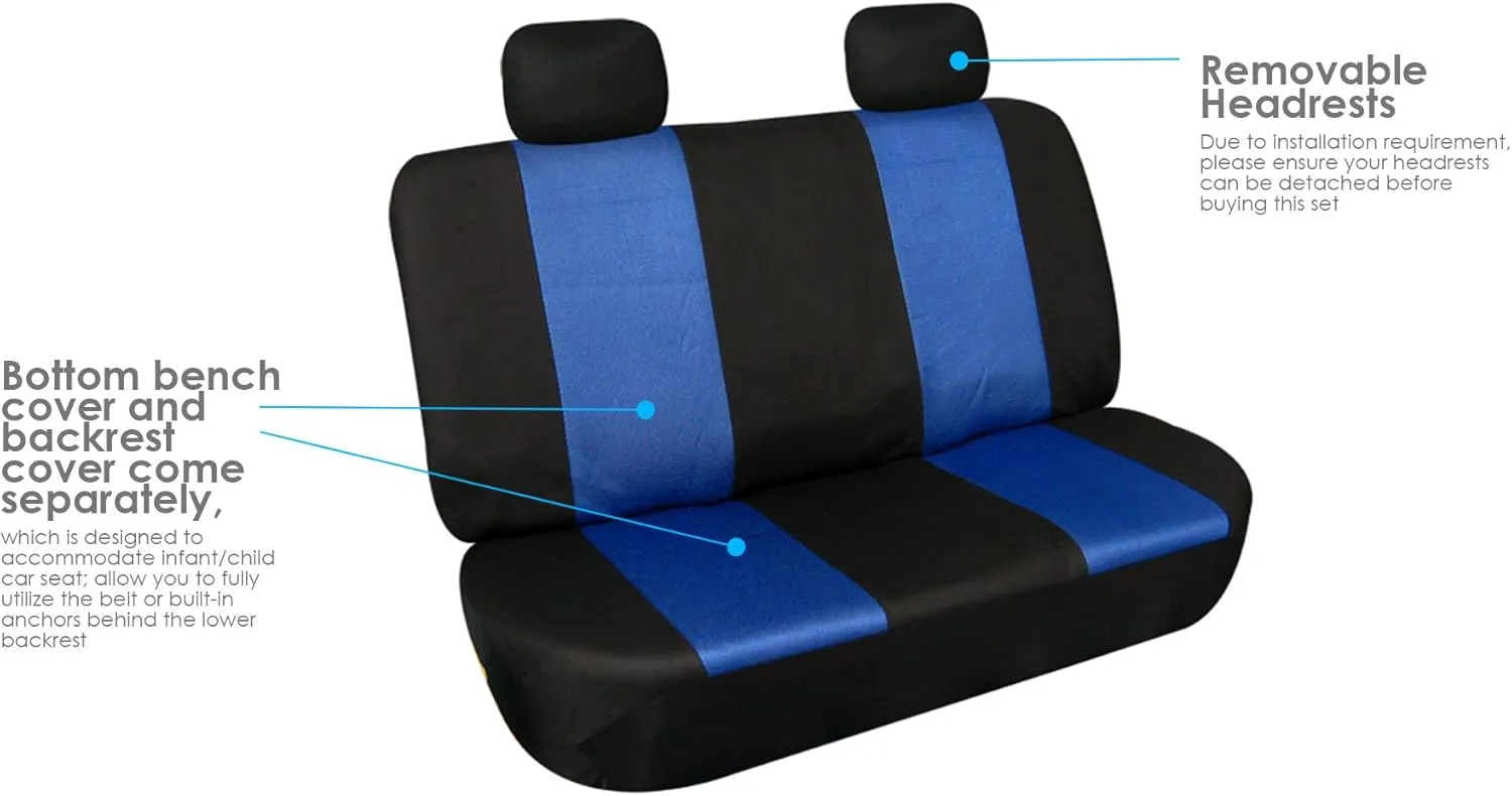 TLH Classic Cloth Automotive Car Seat Covers Rear Set, Blue Universal Fit Car Seat Covers Protector for Cars, Auto, Trucks, SUV