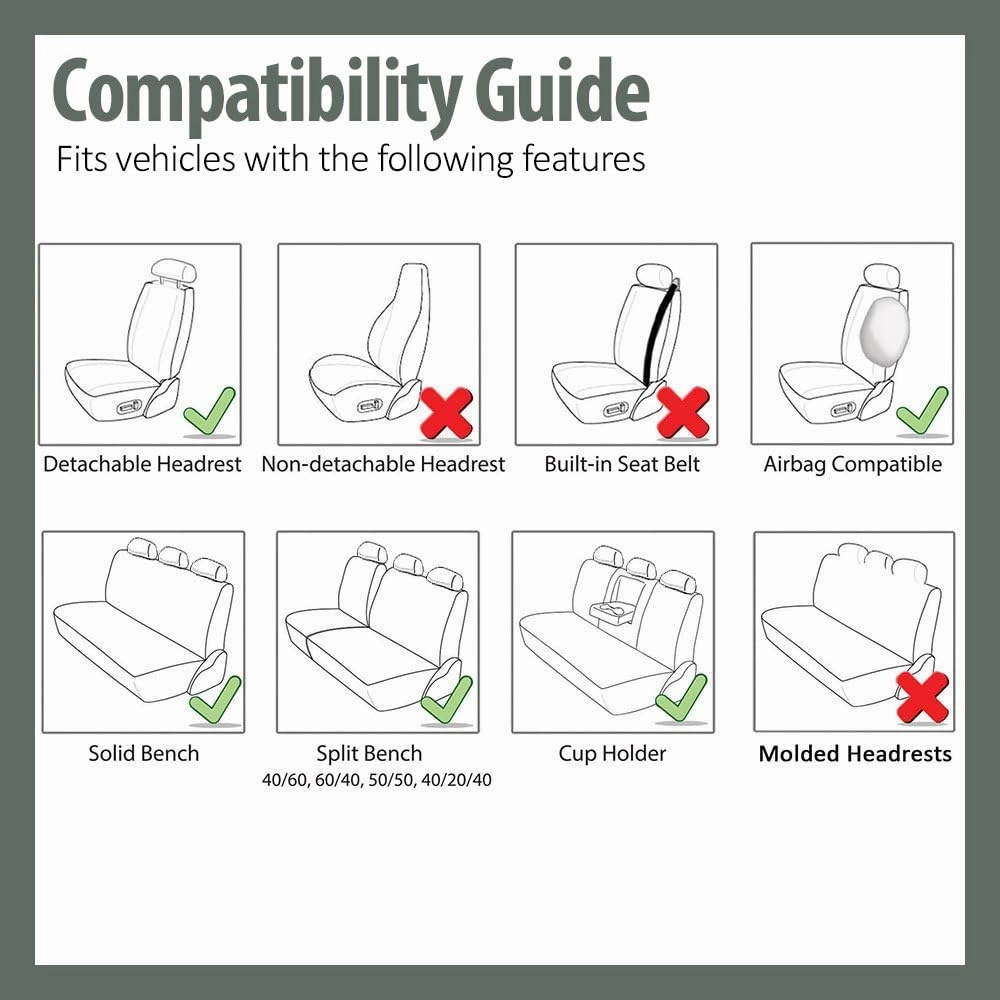 TLH Edgy Piping Style 3 Row 8 Seater Automotive Seat Covers Airbag Compatible Split Bench Car Seat Protector Black Color Universal Fit Seat Cover Set for for Cars Auto Trucks SUV