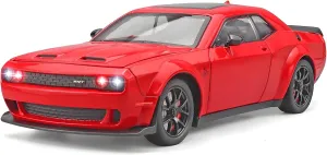 Toddler Toy Cars 1/24 Challenger Hellcat Die Cast Metal Toy Car,Collectible Cars Hellcat Model Car Boy Gifts,Pull Back Toy Car with Light and Sound,Toy Cars for Boys Age 4-7(Red)