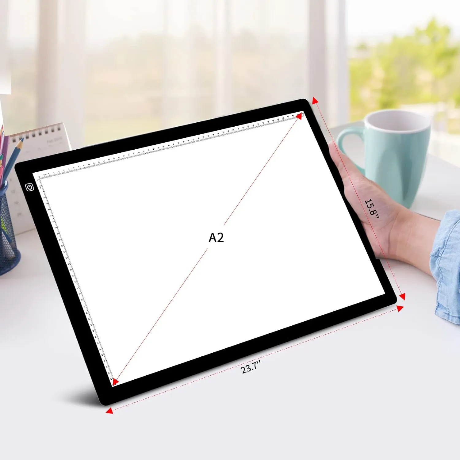 TOHETO A2 Artist Tracing Light Pad with 2 Clips, 12V2A Adapter Power Stepless Dimmable Brightness Large Artcraft Light Box Copy Board for Diamond Painting Weeding Vinyl Tattoo Drawing (23.7''x15.8'')