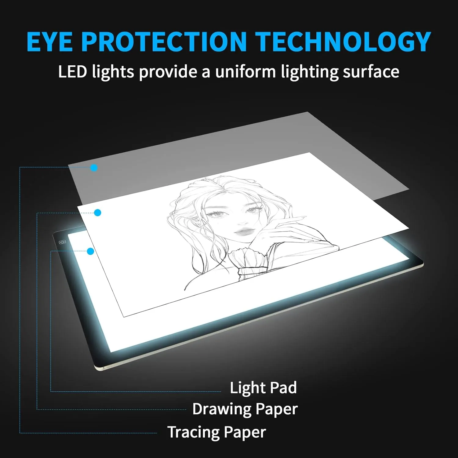 TOHETO A2 Artist Tracing Light Pad with 2 Clips, 12V2A Adapter Power Stepless Dimmable Brightness Large Artcraft Light Box Copy Board for Diamond Painting Weeding Vinyl Tattoo Drawing (23.7''x15.8'')