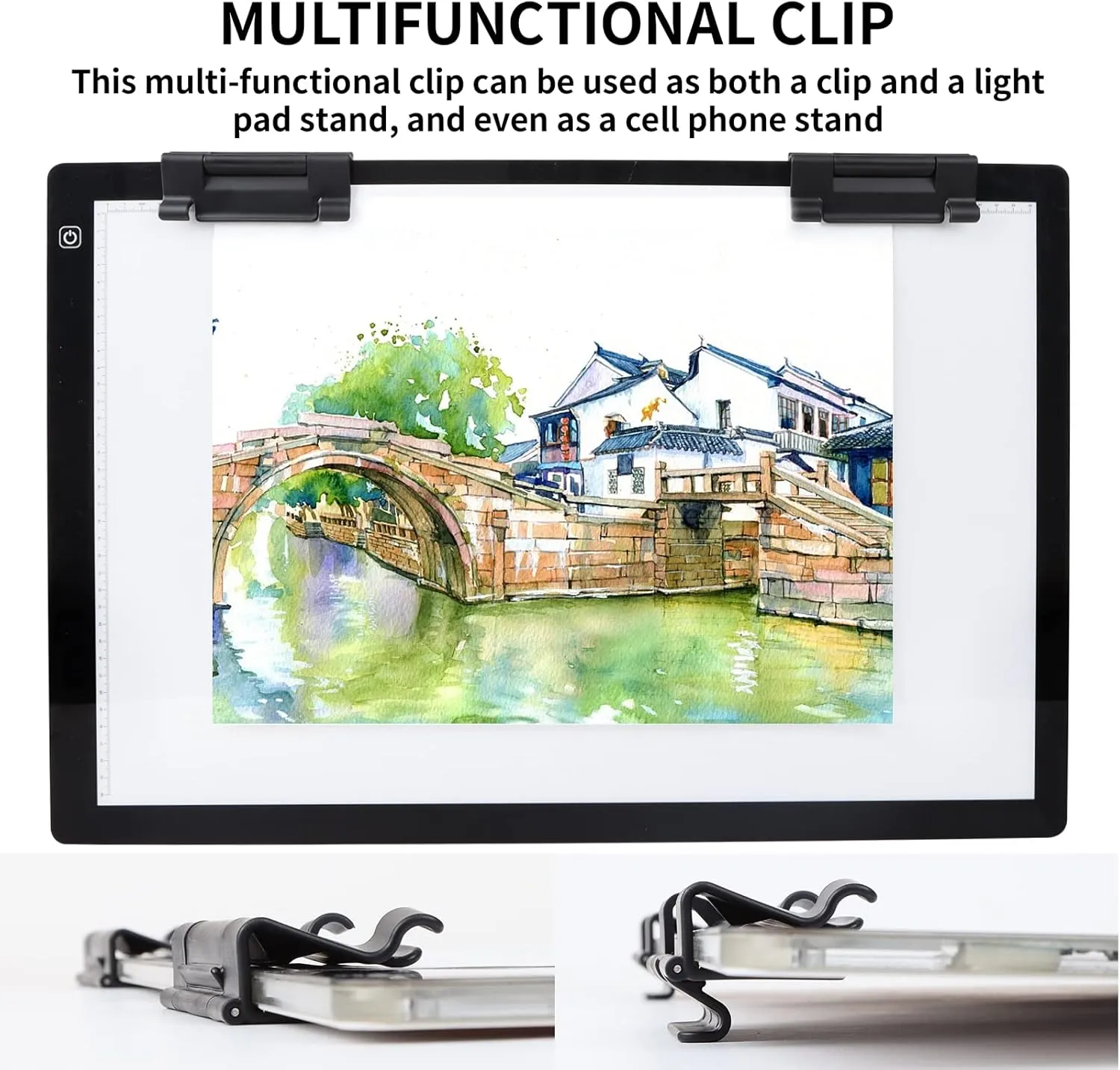 TOHETO A2 Artist Tracing Light Pad with 2 Clips, 12V2A Adapter Power Stepless Dimmable Brightness Large Artcraft Light Box Copy Board for Diamond Painting Weeding Vinyl Tattoo Drawing (23.7''x15.8'')