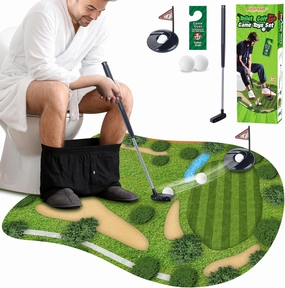 Toilet Golf Toys Set with Practice Mats Golf Club 2 Balls, Mini Golf Game in Restroom, Gifts from Wife Daughter Son Girlfriend Kids White Elephant Gifts for Dad Boyfriend Grandpa Husband