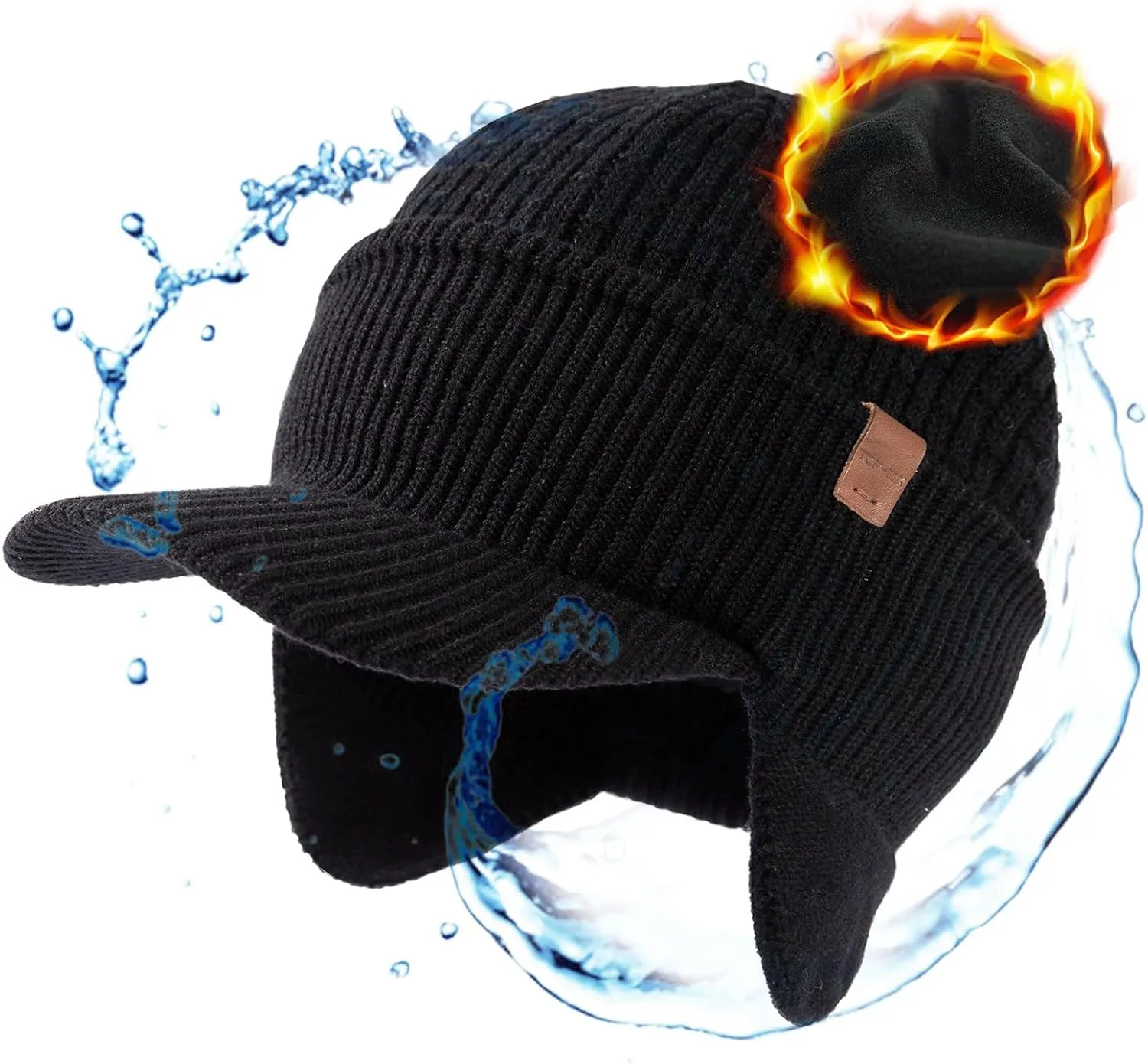 TOP-EX 50% Merino Wool Winter Hats Beanie with Brim Waterproof Warm Fleece Lined for Cold Weather