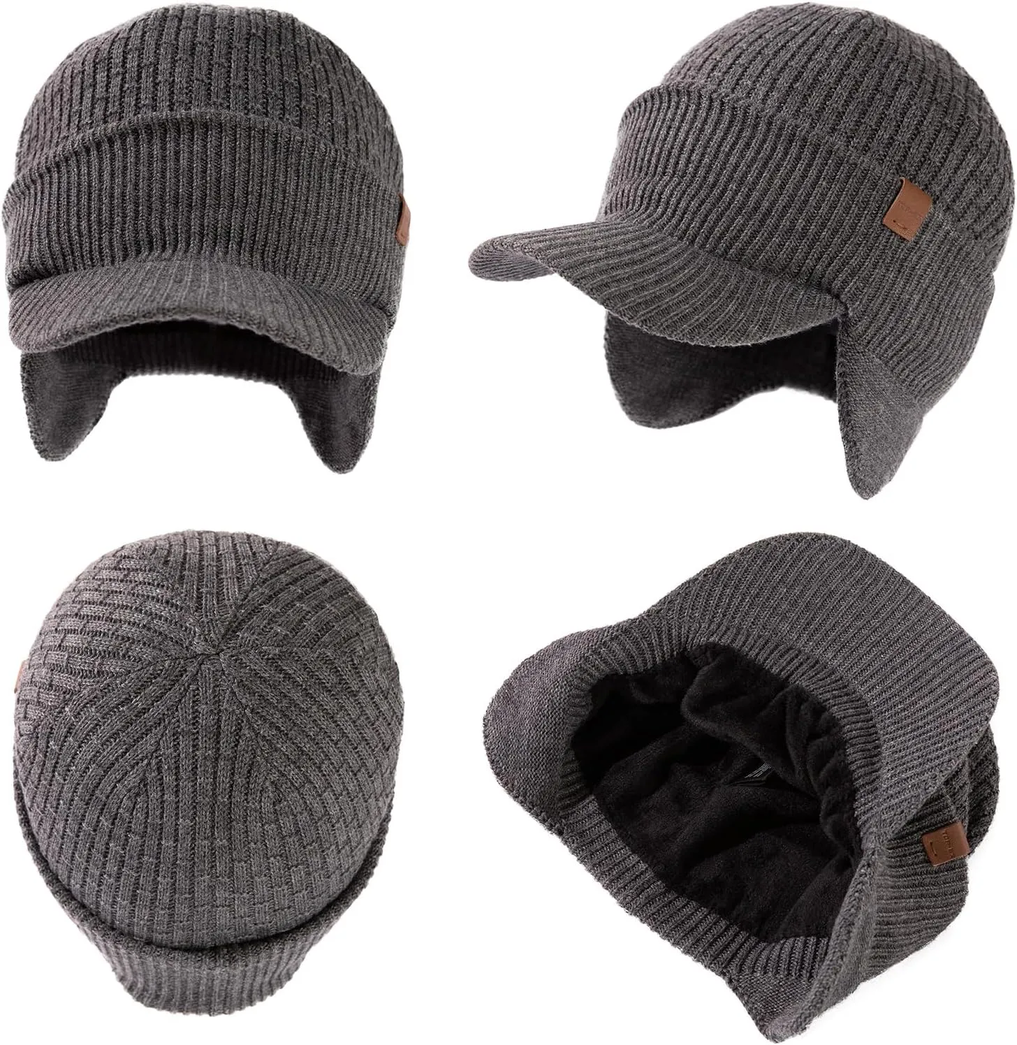 TOP-EX 50% Merino Wool Winter Hats Beanie with Brim Waterproof Warm Fleece Lined for Cold Weather