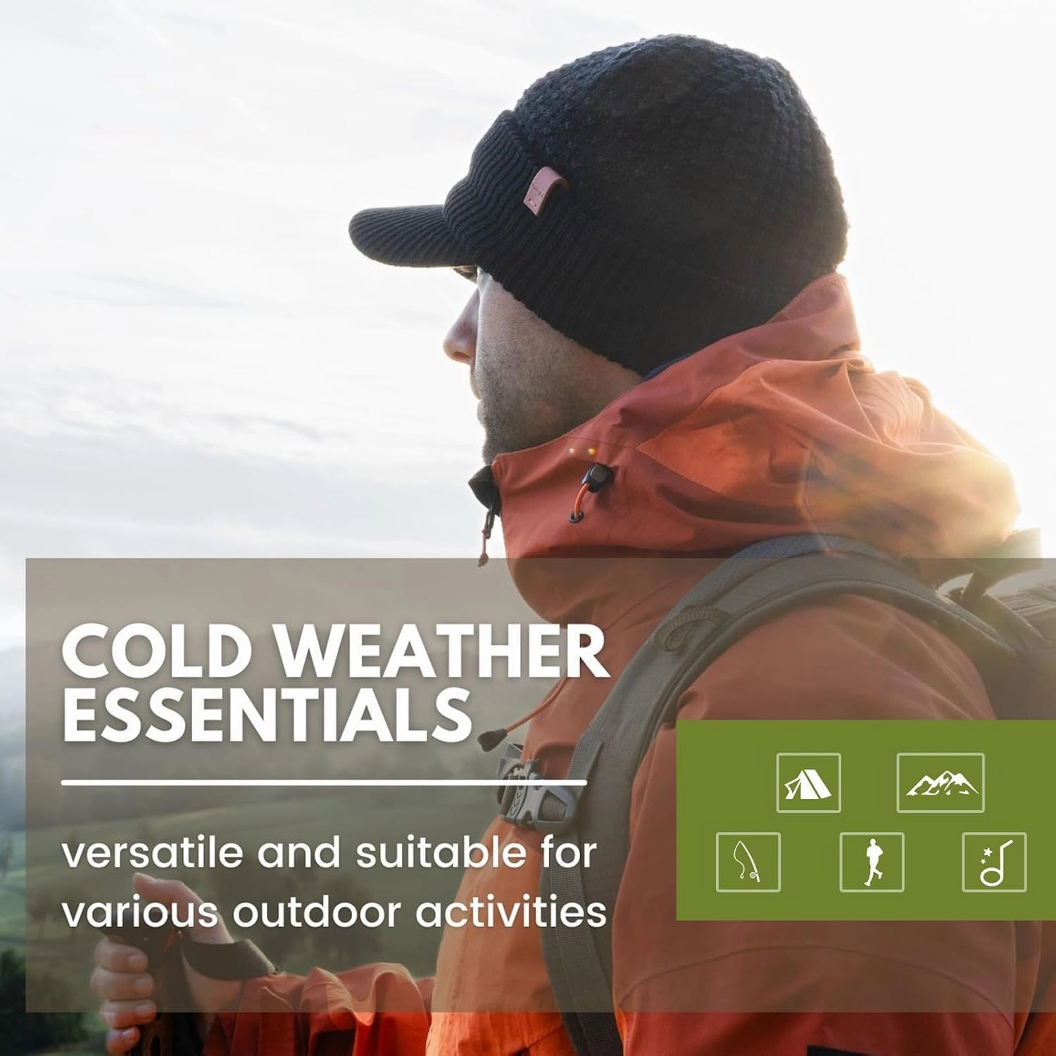 TOP-EX 50% Merino Wool Winter Hats Beanie with Brim Waterproof Warm Fleece Lined for Cold Weather