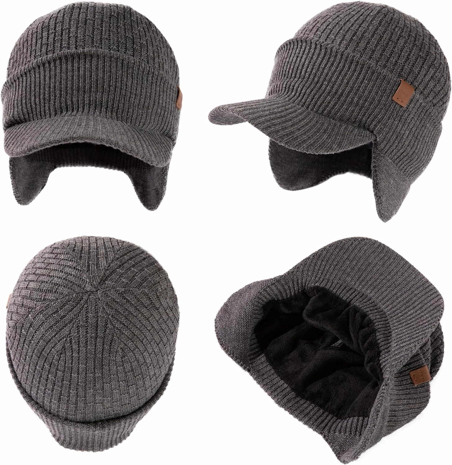 TOP-EX 50% Merino Wool Winter Hats Beanie with Brim Waterproof Warm Fleece Lined for Cold Weather