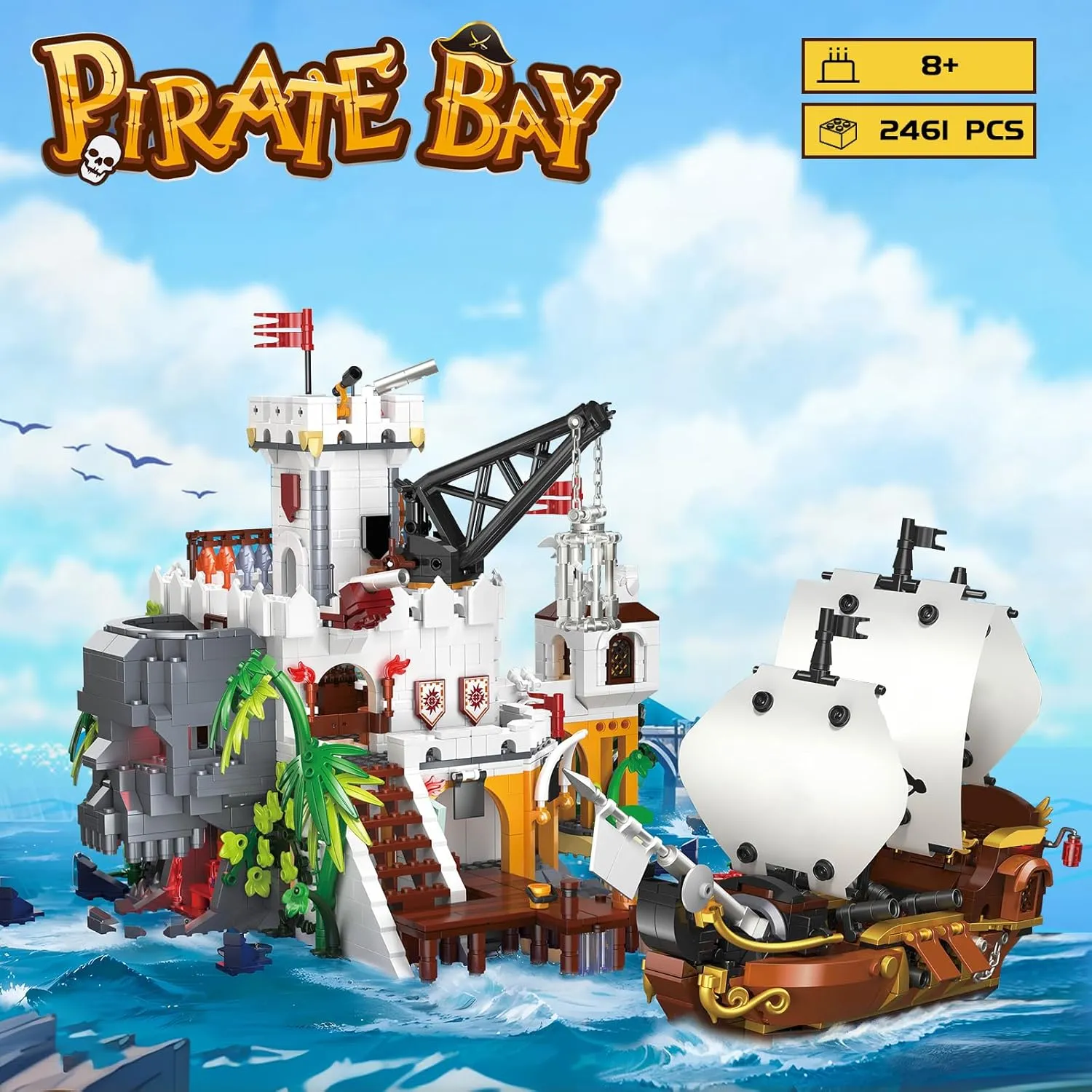Toy Building Block Set, Pirate Ship Bay Creative Mini Construction Bricks, Ship Model Toy Building Sets Christmas Birthday Gift for Adult Children Teens Kids Boys Girls 10 , 2461 PCS