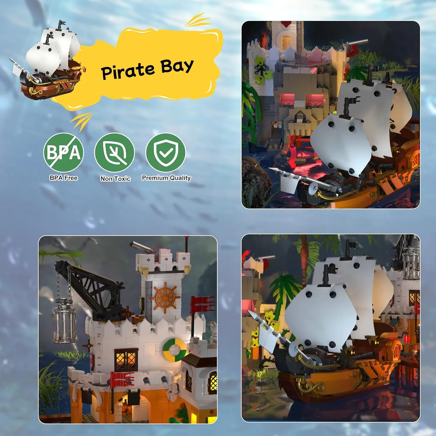 Toy Building Block Set, Pirate Ship Bay Creative Mini Construction Bricks, Ship Model Toy Building Sets Christmas Birthday Gift for Adult Children Teens Kids Boys Girls 10 , 2461 PCS