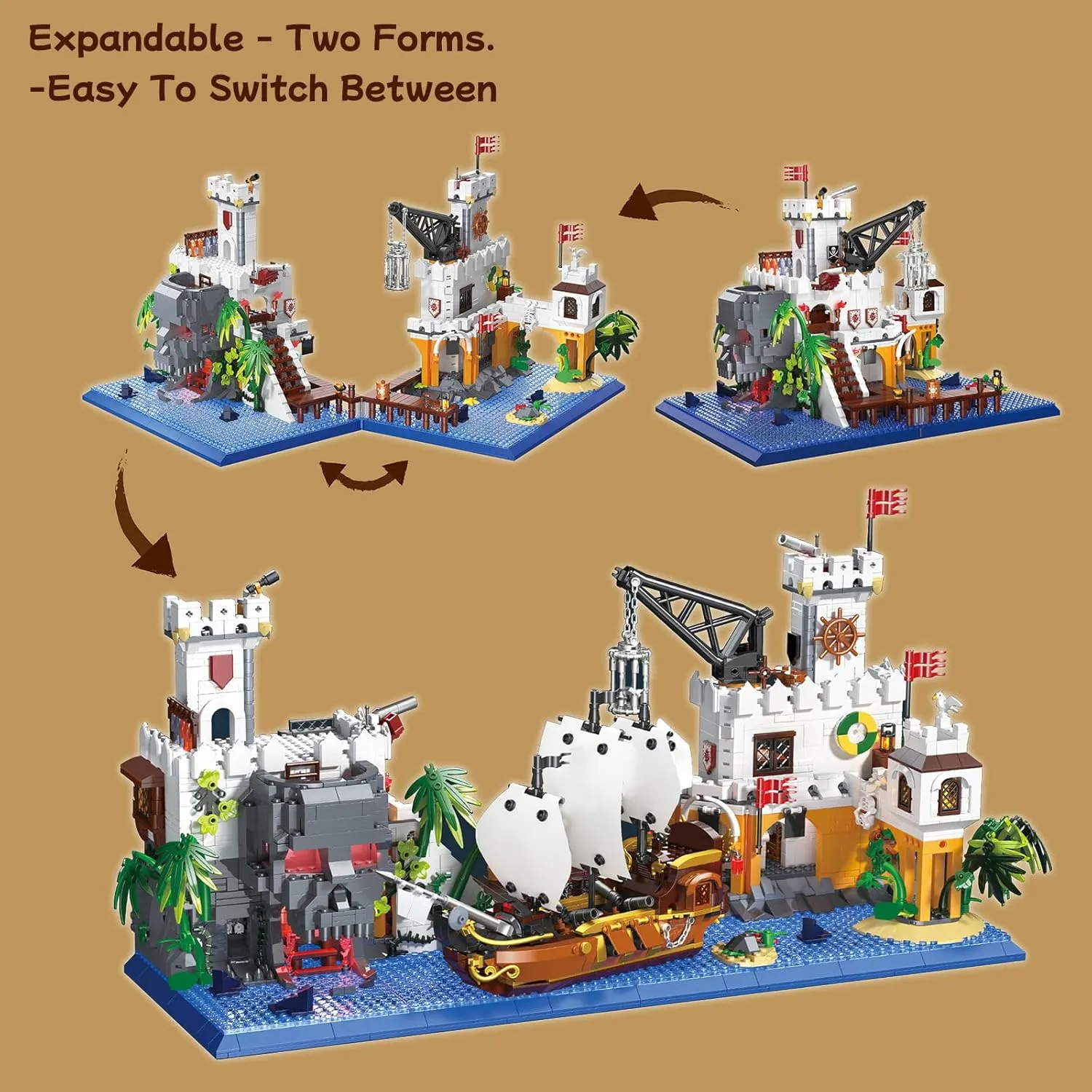 Toy Building Block Set, Pirate Ship Bay Creative Mini Construction Bricks, Ship Model Toy Building Sets Christmas Birthday Gift for Adult Children Teens Kids Boys Girls 10 , 2461 PCS