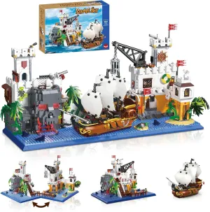 Toy Building Block Set, Pirate Ship Bay Creative Mini Construction Bricks, Ship Model Toy Building Sets Christmas Birthday Gift for Adult Children Teens Kids Boys Girls 10 , 2461 PCS