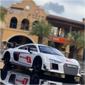 Toy car Model 1/24 for Audi R8 LMS Alloy Racing Car Model Diecasts Sports Toy with Sound and Light Gift (Color : White)