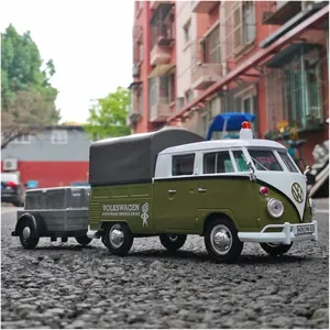 Toy car Model 1/24 for Volkswagens T1 Alloy Pickup Bus Car Model Diecast Retro School Bus Car Trailer Kids Toy Gift (Color : B2)
