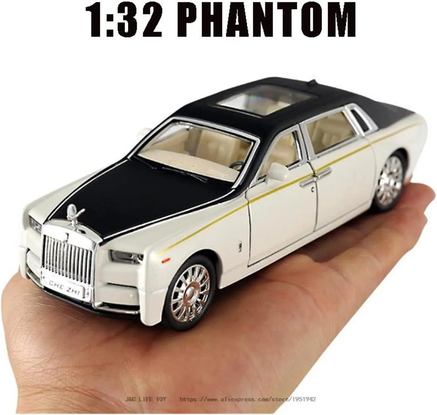 Toy car Model 1/32 Alloy DieCast for Rolls-Royce Phantom Car Model Toy with Sound Light Toys for Boy Gift (Color : White)