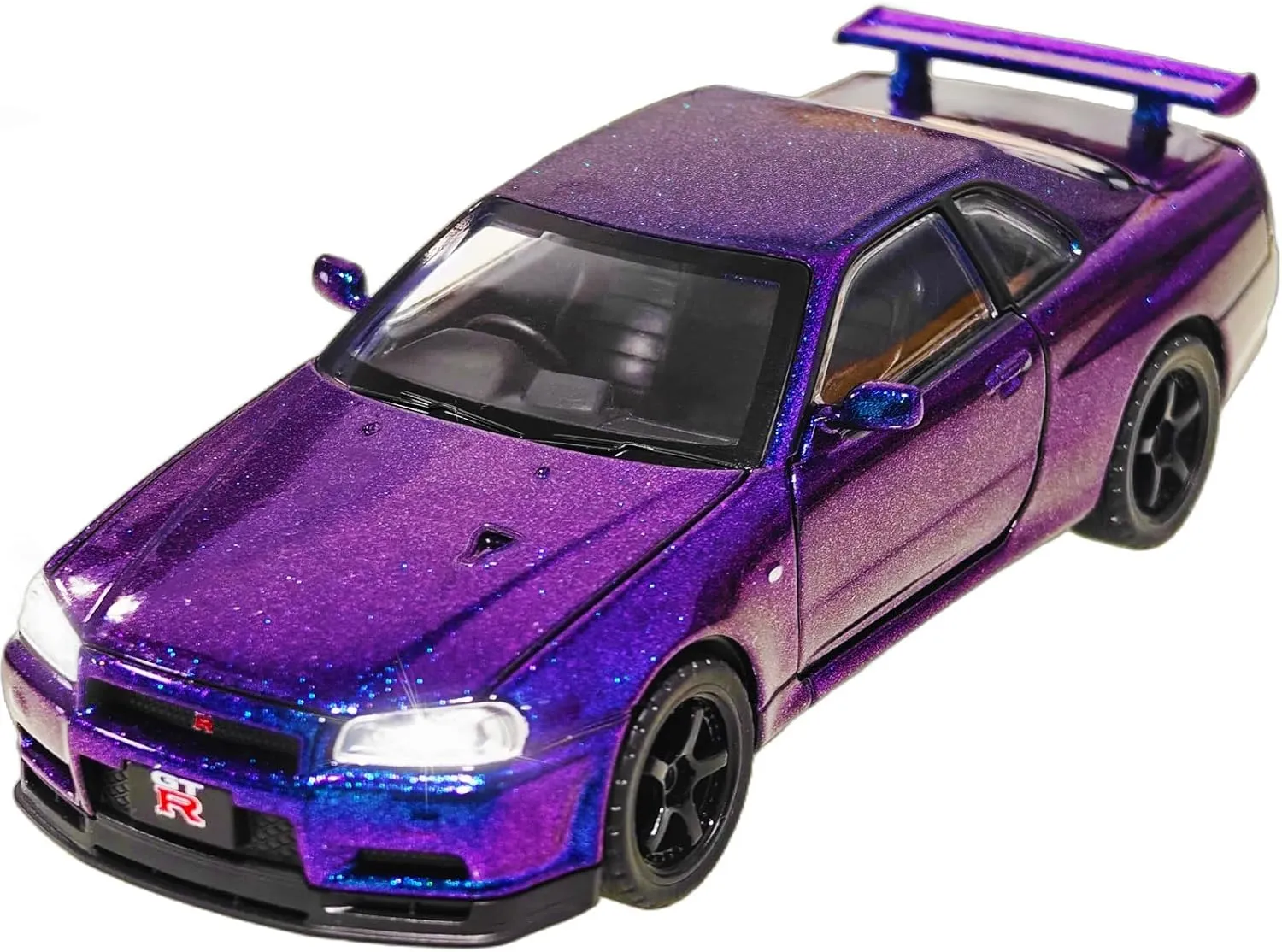 Toy Car Skyline GTR R34 1/32 Die-cast Toy Cars Metal Model Car Toys with Light and Sound Pull Back Collectible Model for Children Age 3   Year Old Festival Gift(Gradient Purple)
