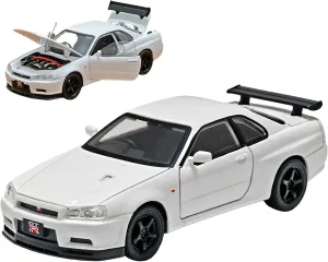 Toy Car Skyline GTR R34 Model car 1/32 Die-cast Toy Cars Metal Model Car Toys with Light and Sound Pull Back Collectible Model for Children Age 3   Year Old Festival Gift(White)