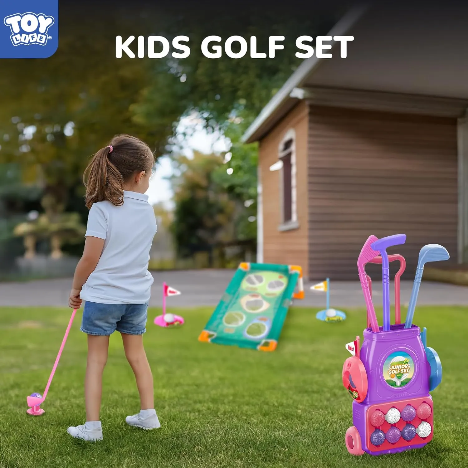 TOY Life Kids Golf Clubs Set with Golf Toss Game Toddler Baby Girl Golf Clubs 3-5 Baby Girl Golf Set Indoor & Outdoor Sport Toys Golf Game for Boys Girls Birthday Golf Gifts for 3 4 5 6 7 8 Years Old