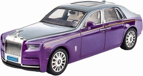 Toy car Model 1/18 for Rolls Royce Phantom Alloy Luxy Car Model Diecast Toy Collection Sound Light Kids Gift (Color : Purple)