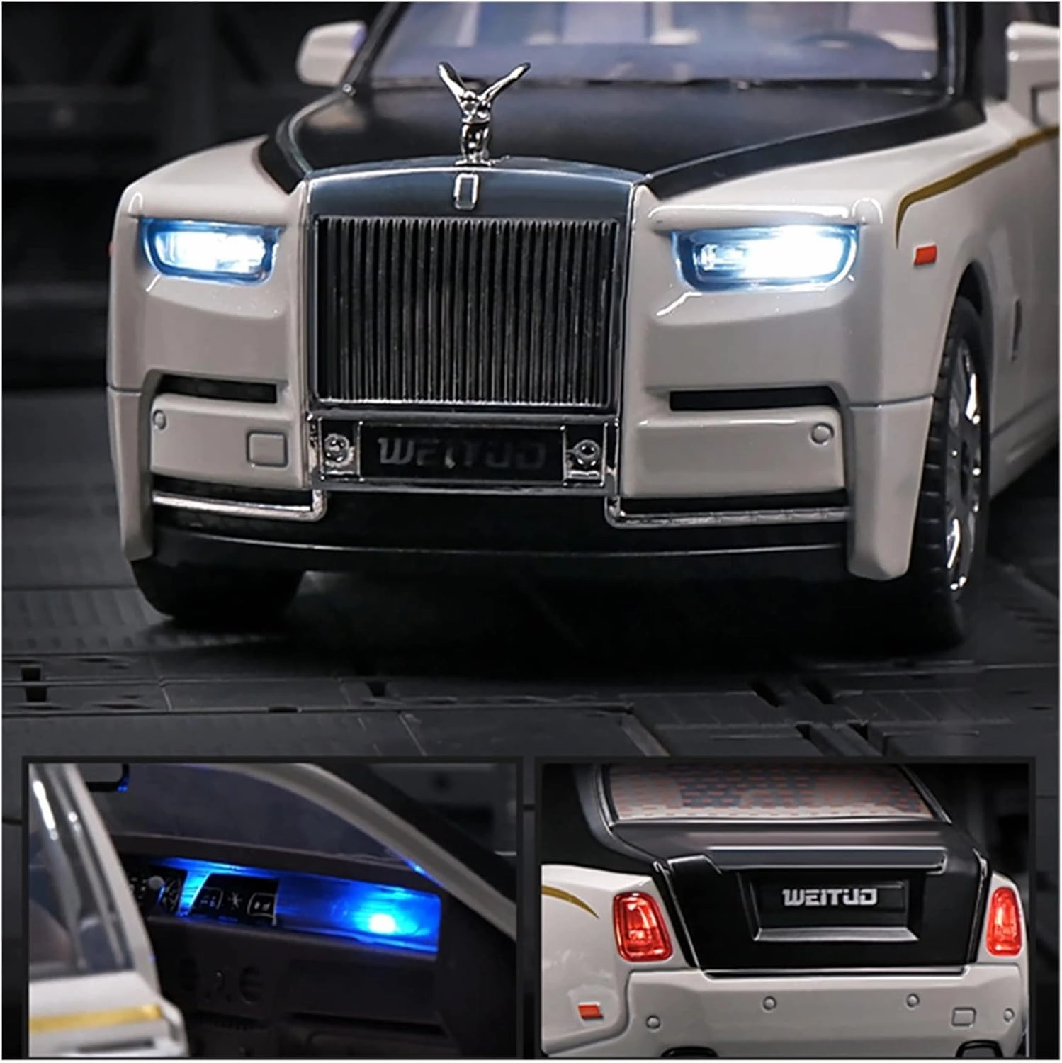 Toy car Model 1/18 for Rolls Royce Phantom Alloy Luxy Car Model Diecast Toy Collection Sound Light Kids Gift (Color : Purple)