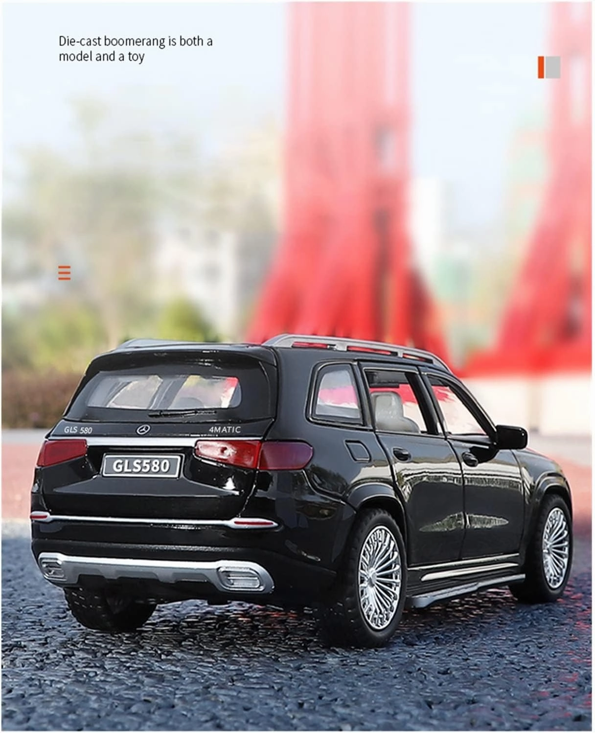 Toy car Model 1:24 for BENZS GLS580 Car Model Alloy Die Cast Toy Car Model Sound and Light Pull Back Children's Toy Gift (Color : Black)