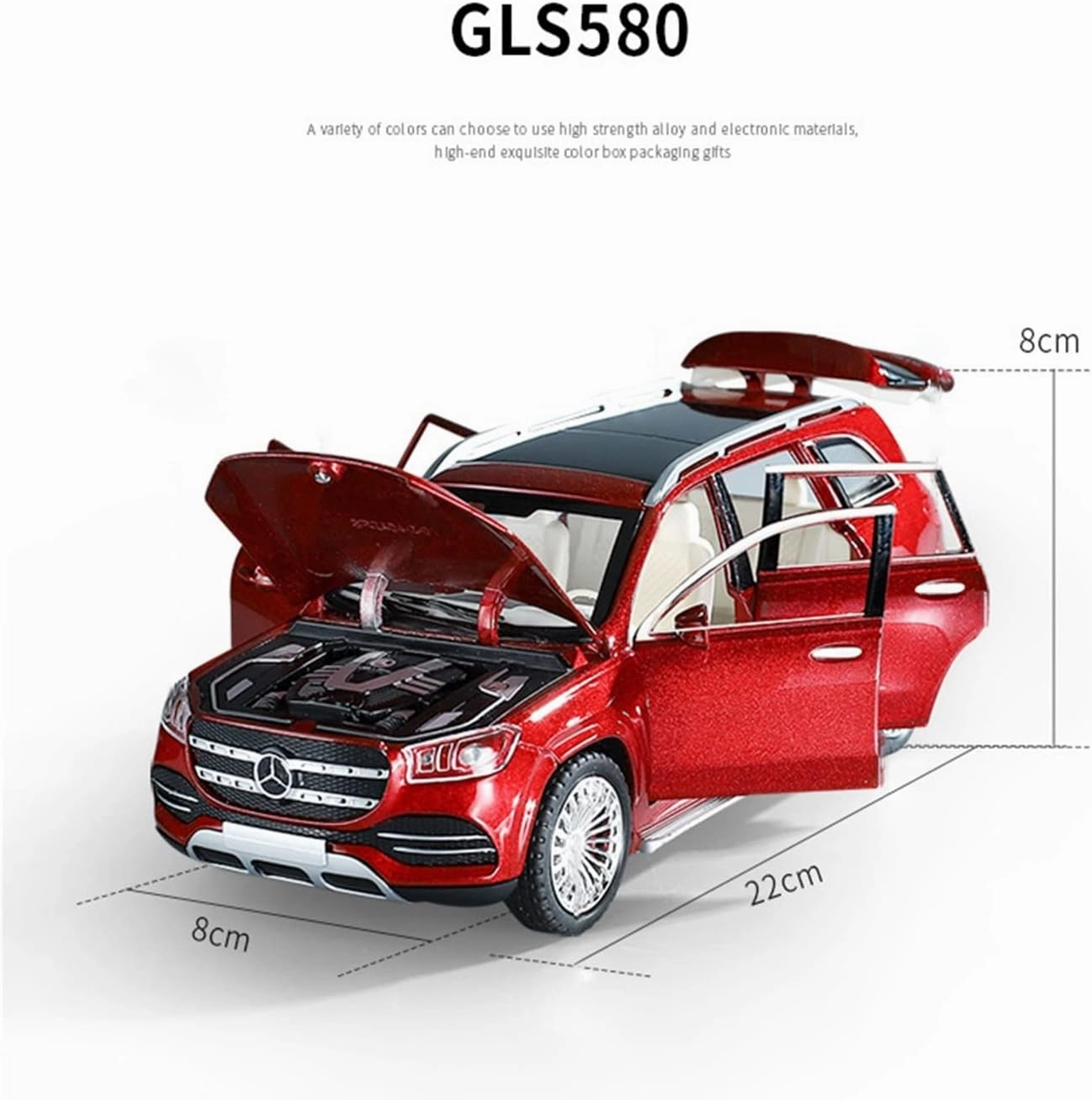 Toy car Model 1:24 for BENZS GLS580 Car Model Alloy Die Cast Toy Car Model Sound and Light Pull Back Children's Toy Gift (Color : Black)