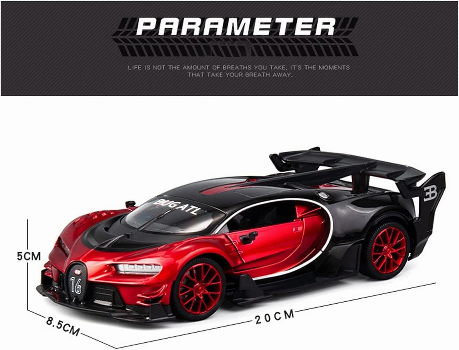 Toy car Model 1:24 for Bugatti Vision GT Metal Toy Alloy Car Model Diecasts Toys for Children (Color : Red)