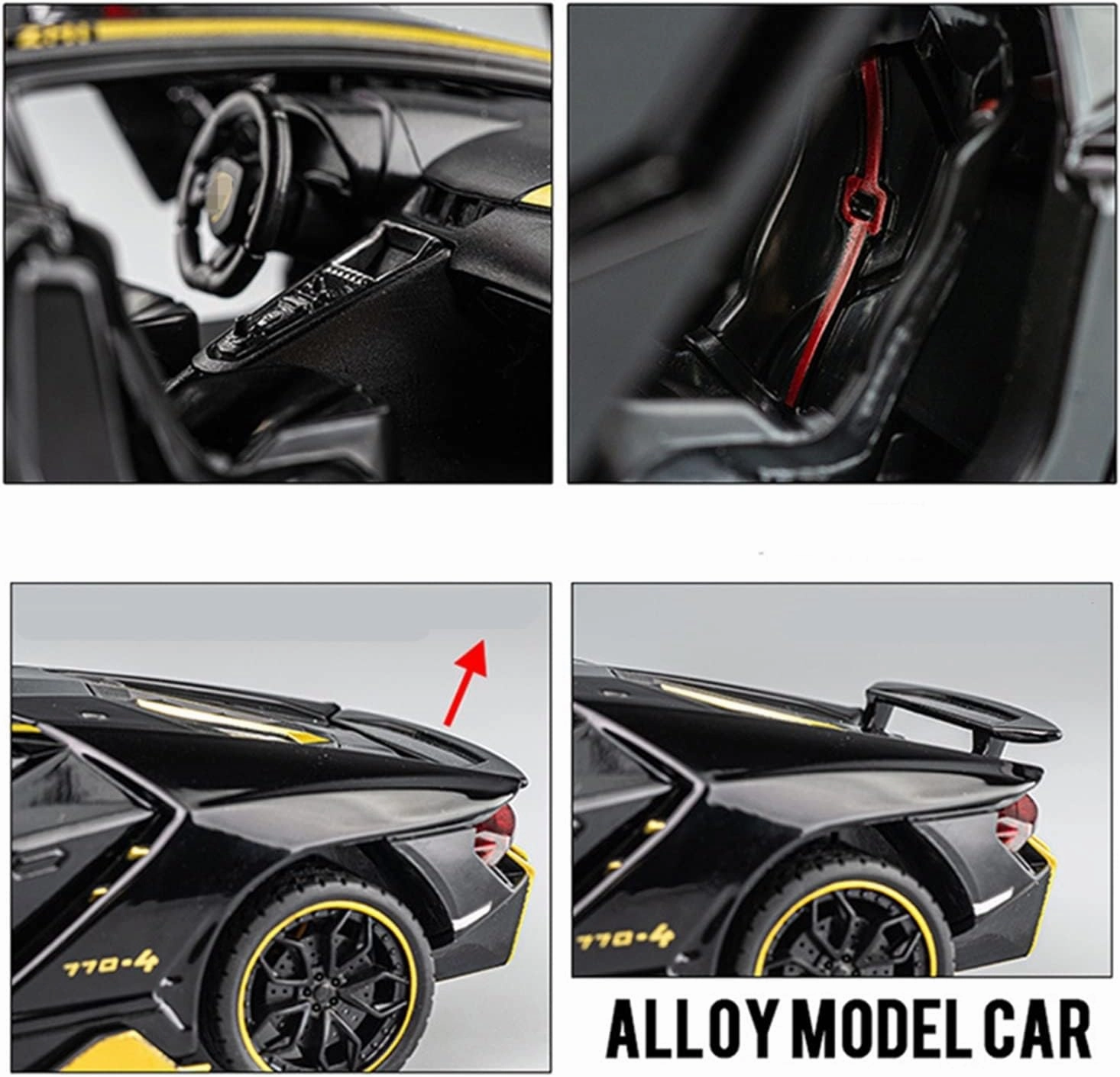 Toy car Model 1:24 for Centenario LP770 Alloy Sports Car Model Diecasts Toy with Sound and Light Childrens Gifts (Color : Black)
