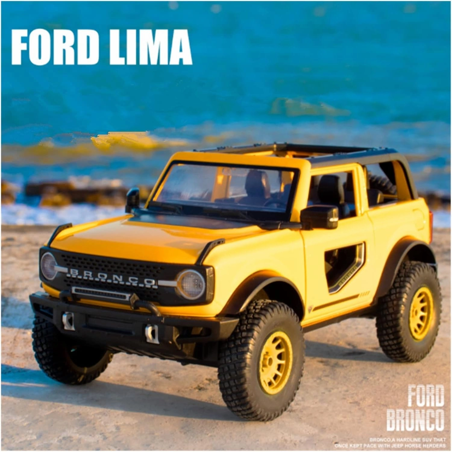 Toy car Model 1:24 for Ford Bronco Lima SUV Alloy Car Model Diecasts Toy with Sound and Light Collection Childrens Gifts (Color : White)