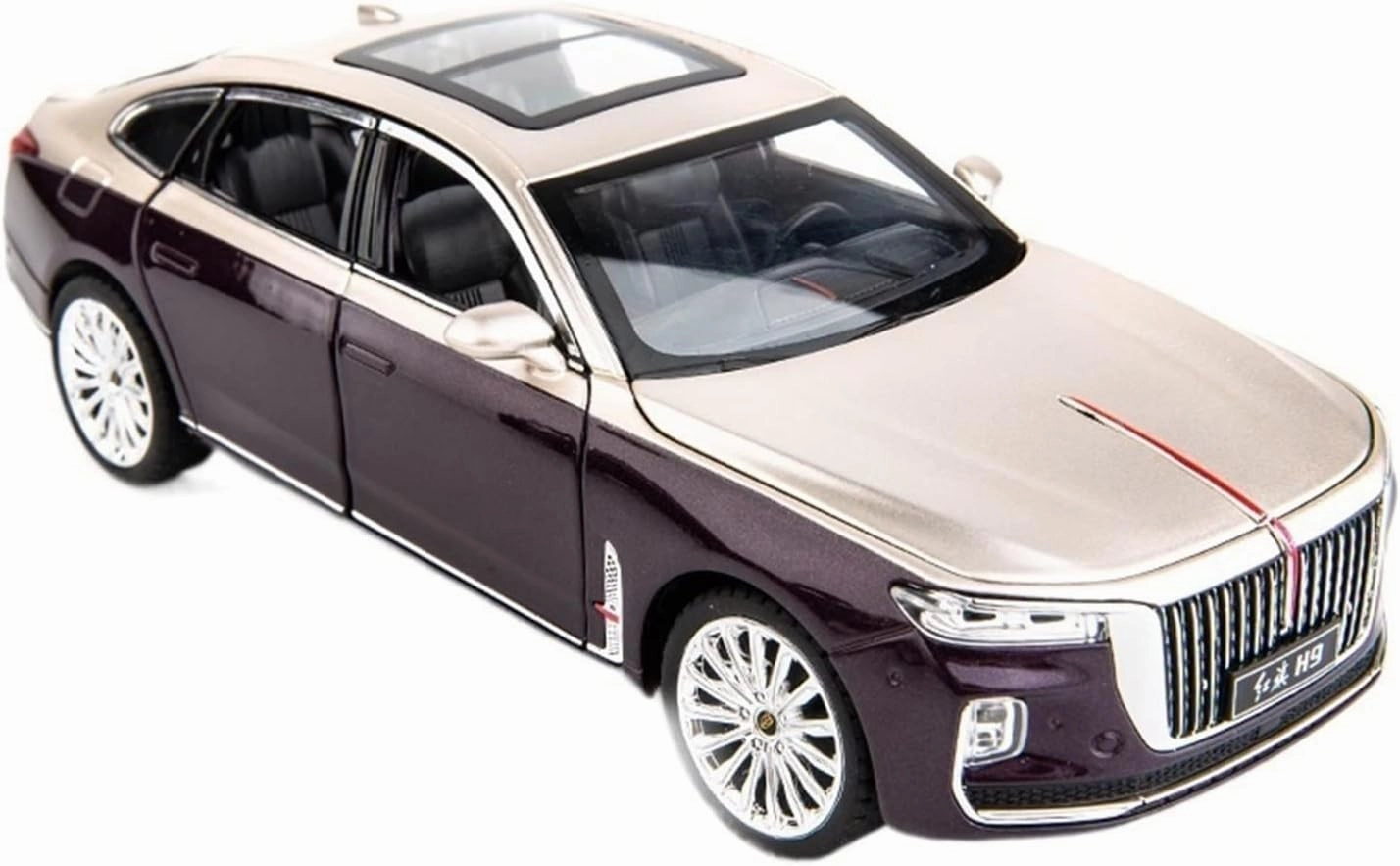 Toy car Model 1:24 for HongQi H9 Alloy Model Car Toy Diecasts Pull Back Sound and Light Toys for Children (Color : Purple)