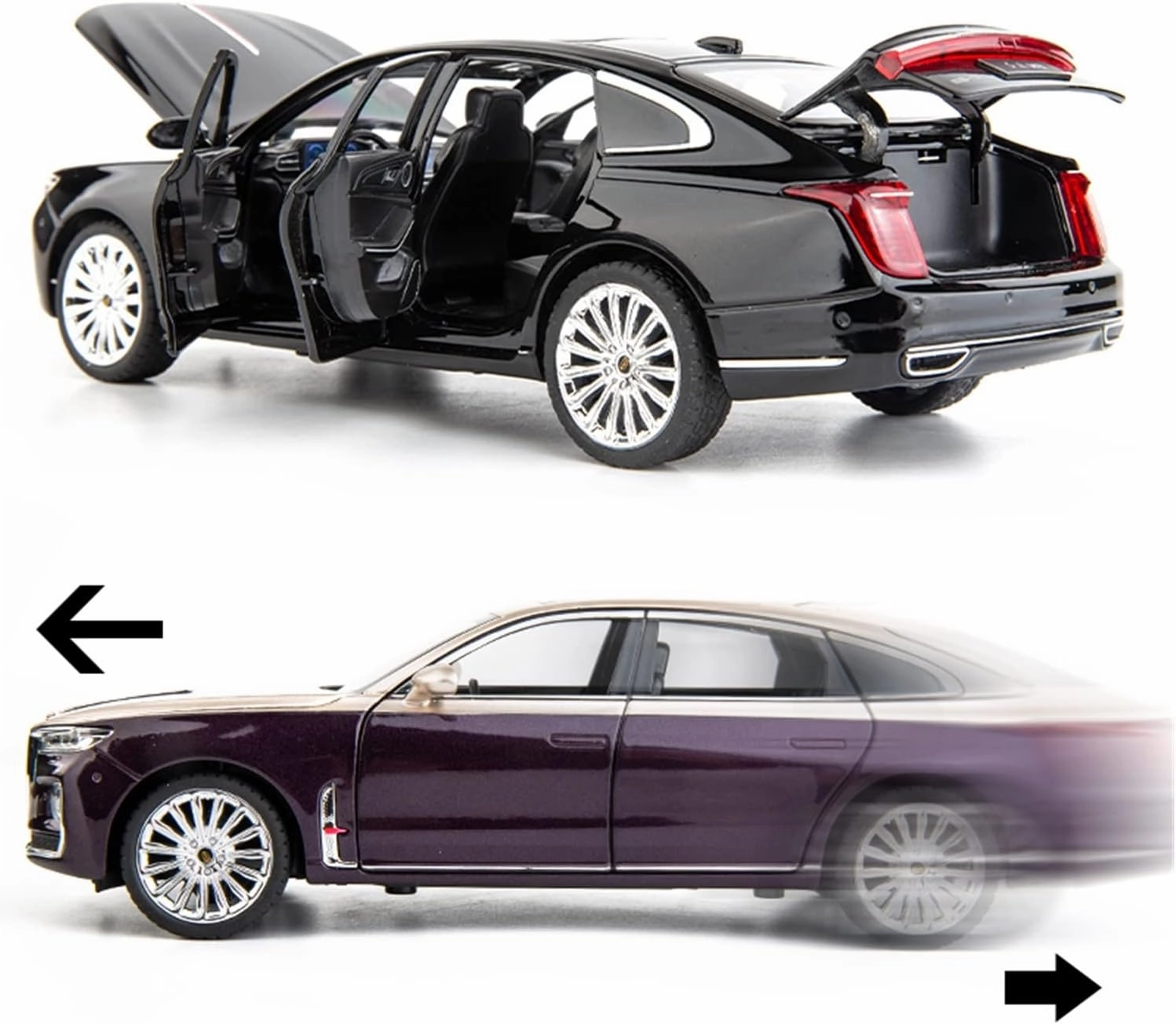 Toy car Model 1:24 for HongQi H9 Alloy Model Car Toy Diecasts Pull Back Sound and Light Toys for Children (Color : Purple)