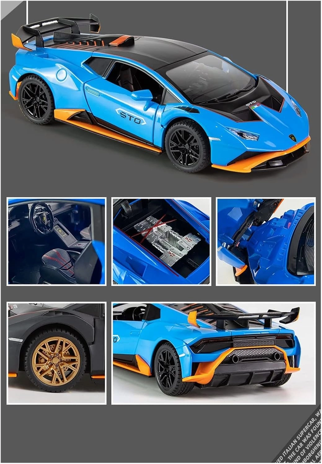 Toy car Model 1:24 for Lambos Huracan STO Alloy Sports Car Model Diecast Sound Super Racing for Children Gifts (Color : Green)
