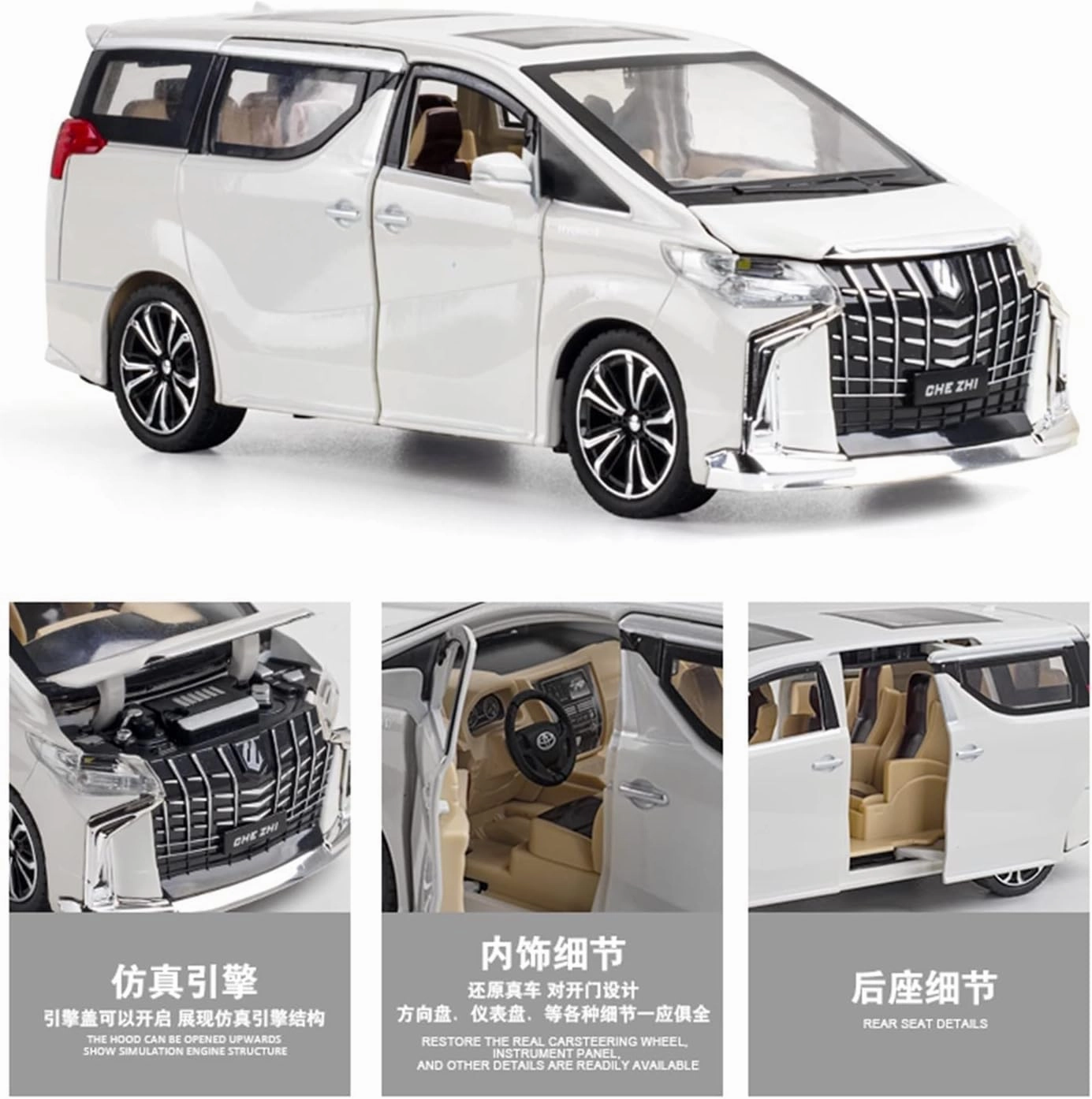 Toy car Model 1:24 for Toyota Alphard MPV Car Model Die Cast Alloy Boys Toys Cars Diecasts Supercar Collectibles Kids Toys (Color : White)