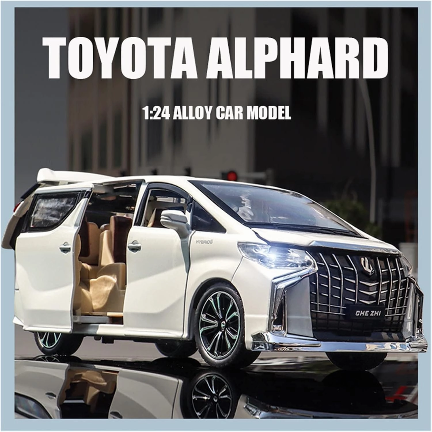 Toy car Model 1:24 for Toyota Alphard MPV Car Model Die Cast Alloy Boys Toys Cars Diecasts Supercar Collectibles Kids Toys (Color : White)