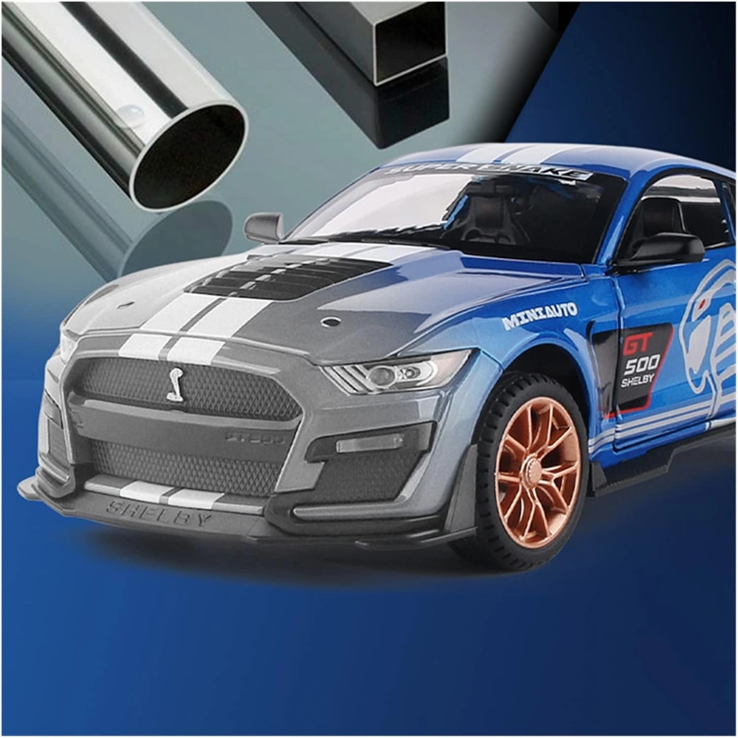 Toy car Model 1/24 Ford Mustang Shelby GT500 Alloy Sports Car Model Diecasts Toy Sound Light Collection Kids Gifts (Color : Blue)