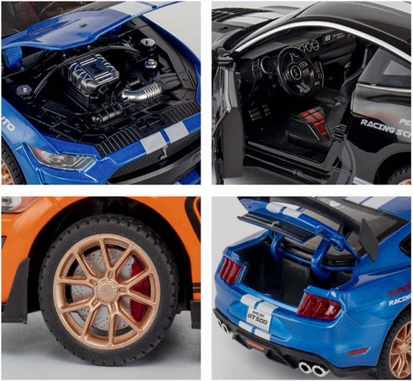 Toy car Model 1/24 Ford Mustang Shelby GT500 Alloy Sports Car Model Diecasts Toy Sound Light Collection Kids Gifts (Color : Blue)