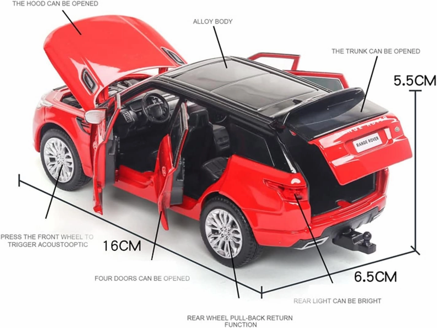 Toy car Model 1:32 Alloy Car for Land-Rover Range Rover Sports Car Model with Sound and Light Toys (Color : Red)
