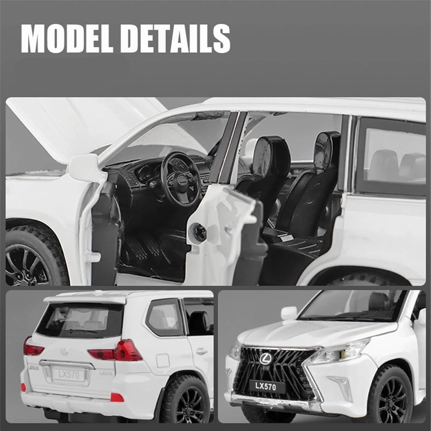 Toy car Model 1/32 for Lexus LX570 SUV Alloy Car Model Diecasts Toy Sound and Light Collection Childrens Gifts (Color : Black)