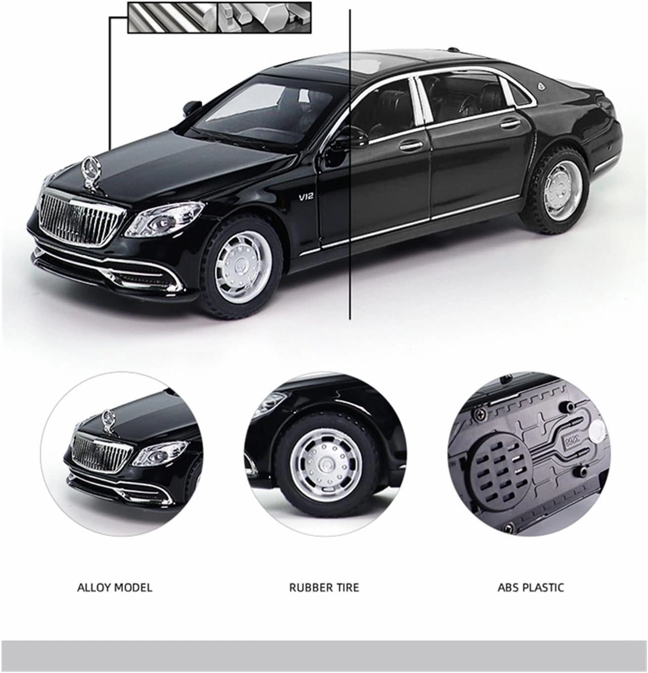 Toy car Model 1/32 for Maybach S650 V12 Luxy Car Alloy Car Model Diecasts Toy Simulation Sound and Light Gifts (Color : White)