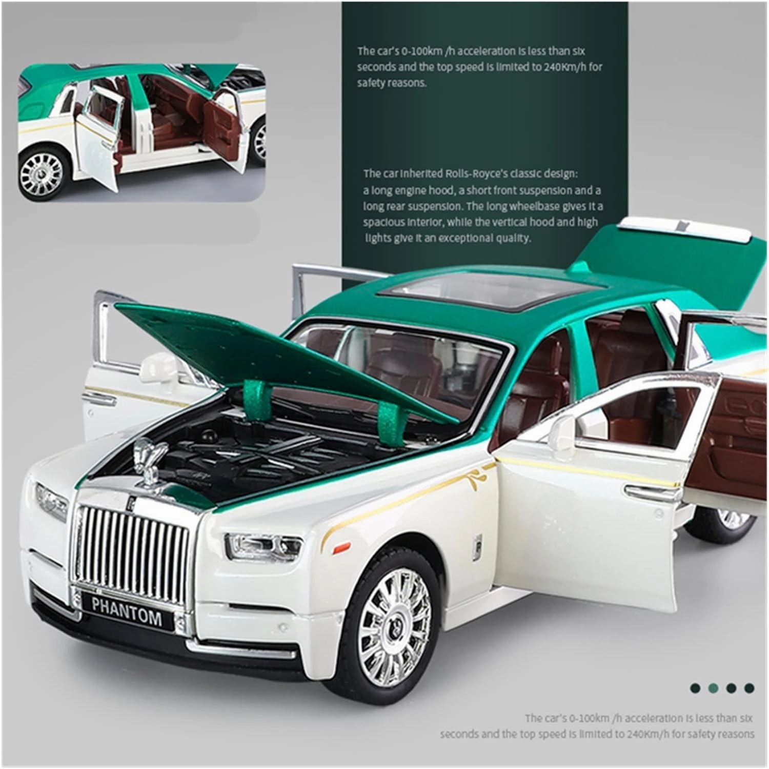 Toy car Model 1:32 for Rolls-Royce Phantom Alloy Car Model Diecasts Toy Simulation Sound and Light Kids Gift (Color : Black)