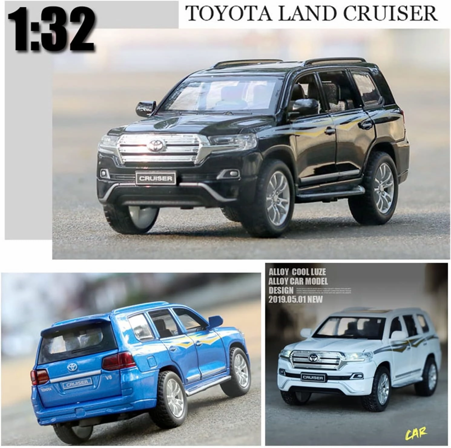 Toy car Model 1:32 for Toyota Land Cruiser SUV Car Model Alloy Die Cast Cars Favorites Gift Kids Toys Cars (Color : White)