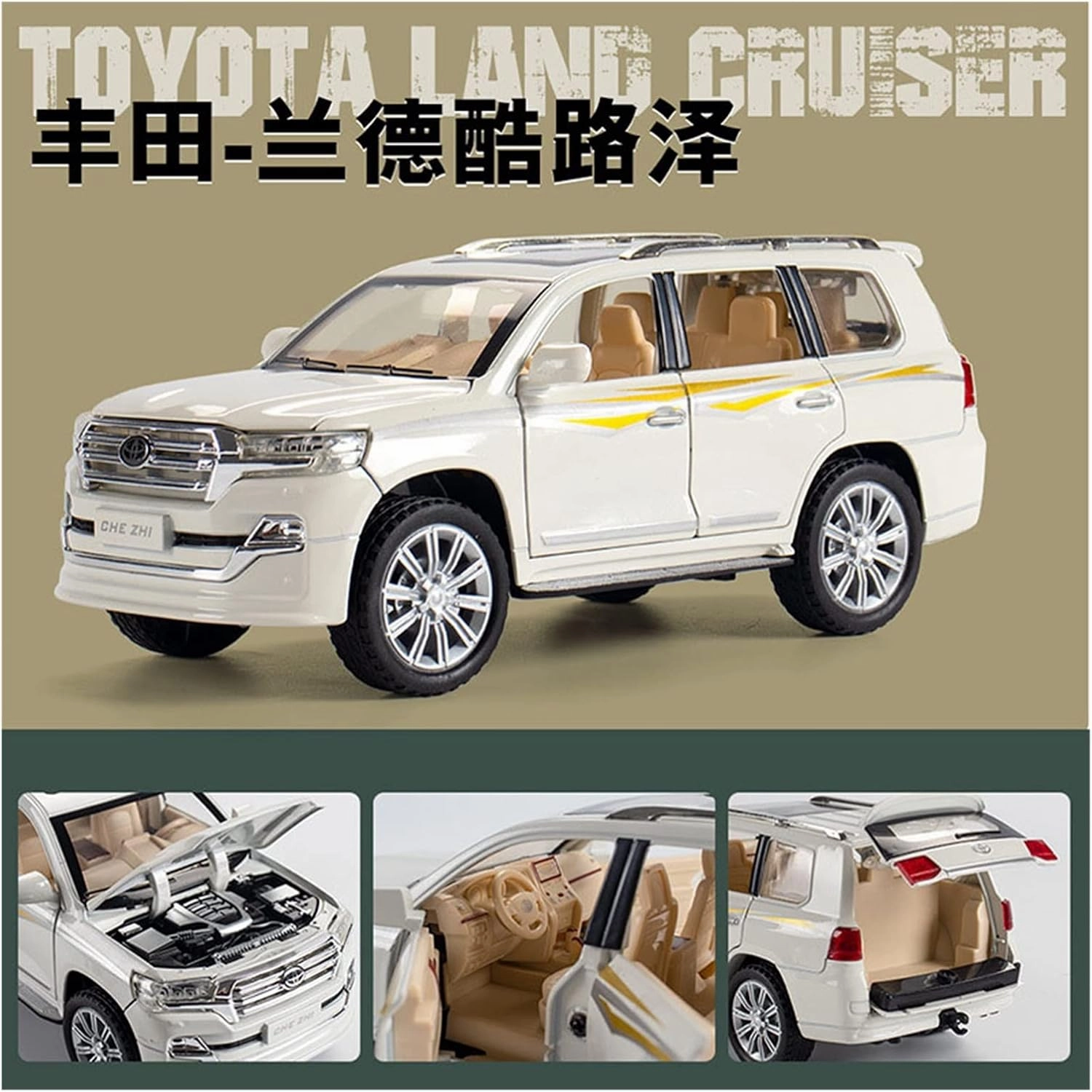 Toy car Model 1:32 for Toyota Land Cruiser SUV Car Model Alloy Die Cast Cars Favorites Gift Kids Toys Cars (Color : White)