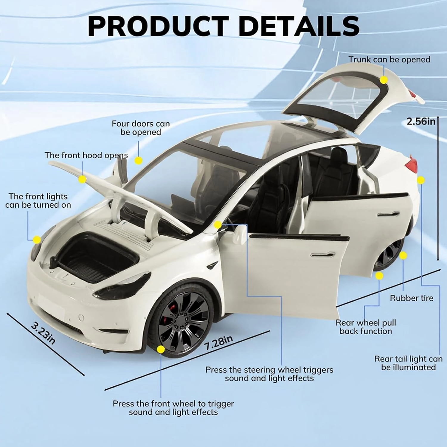 Toy Cars for Boys Diecast Car 1 24 Scale Y Toy Car,Collectible Die Cast Model Cars,Metal Pull Back Cars with Lights and Sounds,Toy Cars for Boys Age 4-7（White）