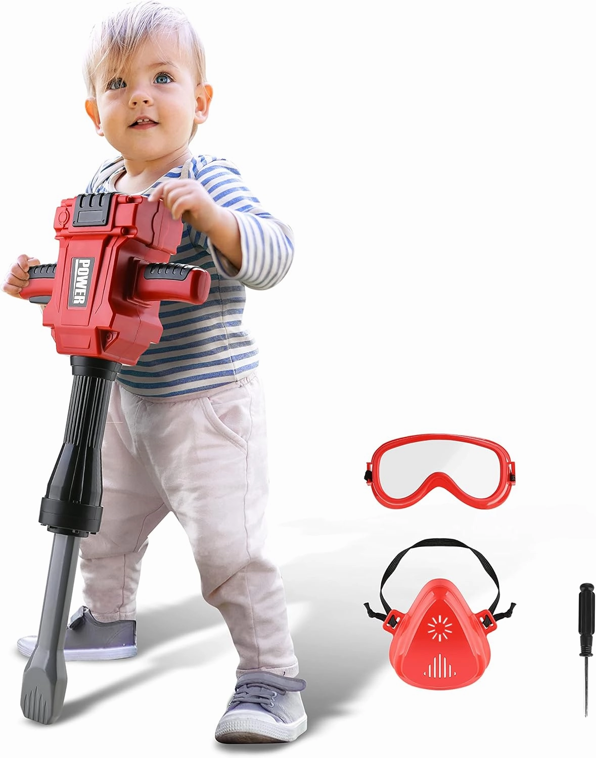 Toy Choi's Kids Jackhammer Toy Drill - Pretend Play Jackhammer with Realistic Sound & Action, Kids Construction Toys for Boys Girls Aged 3-5,4-7
